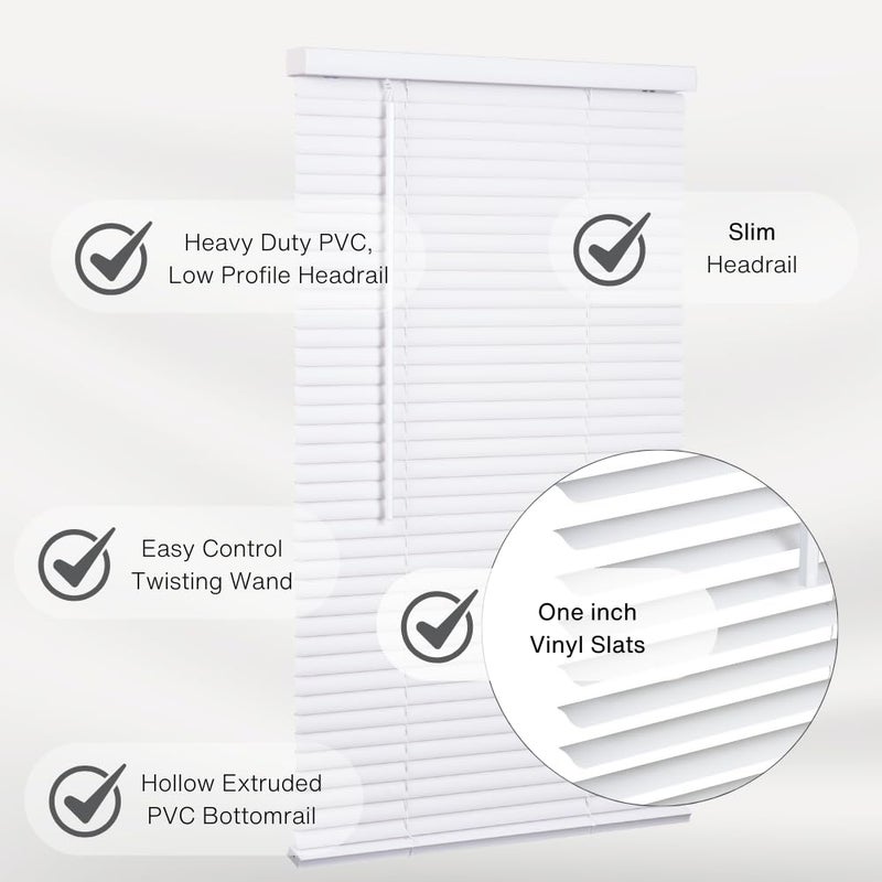 LOTUS & WINDOWARE Cordless Mini Blind, 1" Vinyl Slats, 35" Wide x 36" Long - White, Window Blinds for Home and Office, Interior Door Blinds - Light Filtering - Image 2